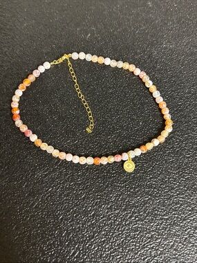 Essential Ritual Evil Eye Dainty Gold Charm Beaded Boho Anklet Peach Cream